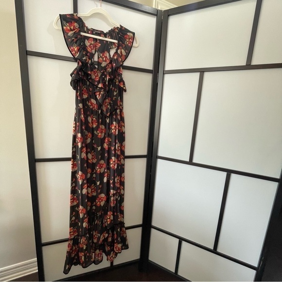 [S] Scotch & Soda Sleeveless Open Back Lightweight Floral Maxi Dress Ruffled Hem - Picture 3 of 12
